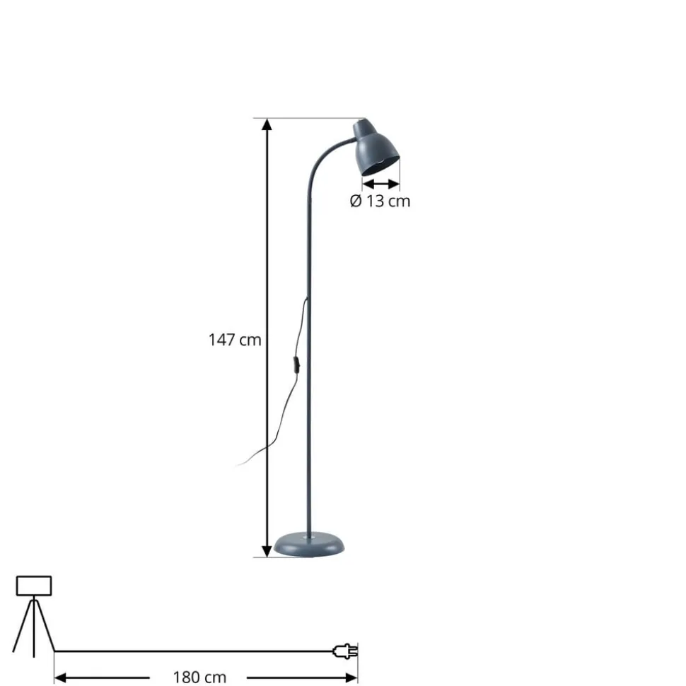 Lindby Gulvlampe Tebbi, grå, metal, højde 150 cm