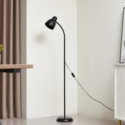 Lindby gulvlampe Tebbi, sort, metal, højde 150 cm
