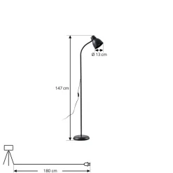 Lindby gulvlampe Tebbi, sort, metal, højde 150 cm