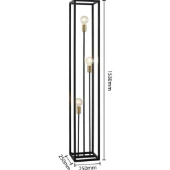Lindby gulvlampe Tiliane, sort, metal, 3 lyskilder, 153 cm