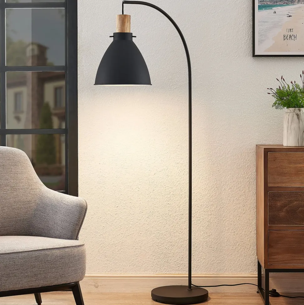 Lindby gulvlampe Trebale, sort, træ, 154 cm, E27