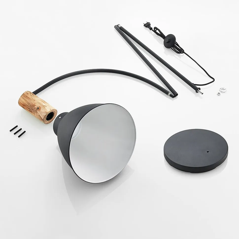 Lindby gulvlampe Trebale, sort, træ, 154 cm, E27
