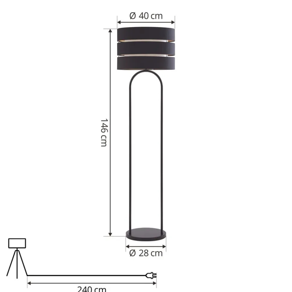 Lindby gulvlampe Tsomo, Ø 40 cm, sort, stof, E27