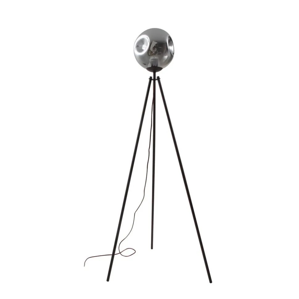 Lindby gulvlampe Valentina, E27, røggrå, glas, 150 cm