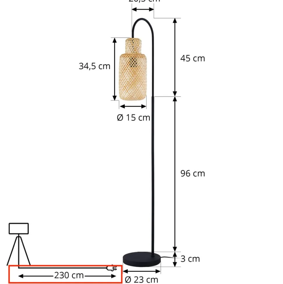 Lindby gulvlampe Venora, 145 cm høj, bambus, E27