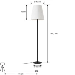Lindby gulvlampe Virelle, sort/hvid, tekstil, højde 170 cm