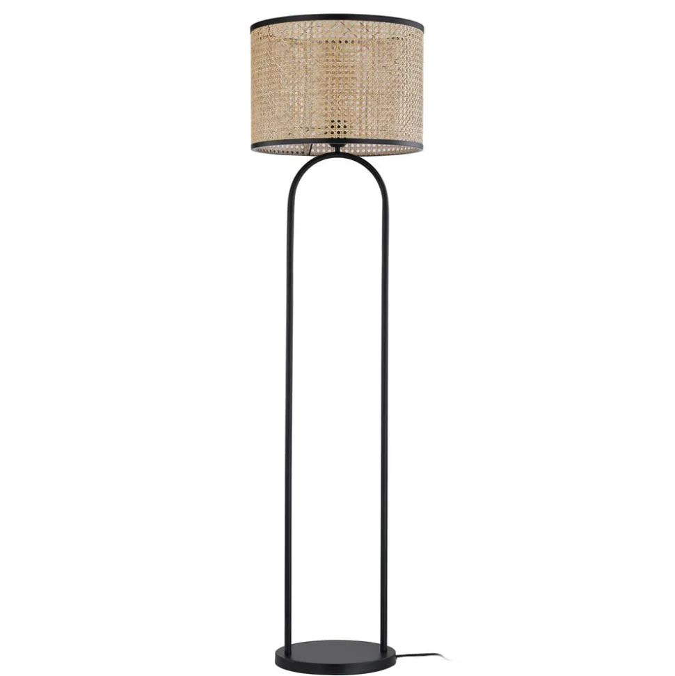 Lindby gulvlampe Yaelle, 146 cm høj, rattan, sort, E27