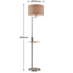 Lindby gulvlampe Zinia, nikkelfarvet, hylde, USB-tilslutning