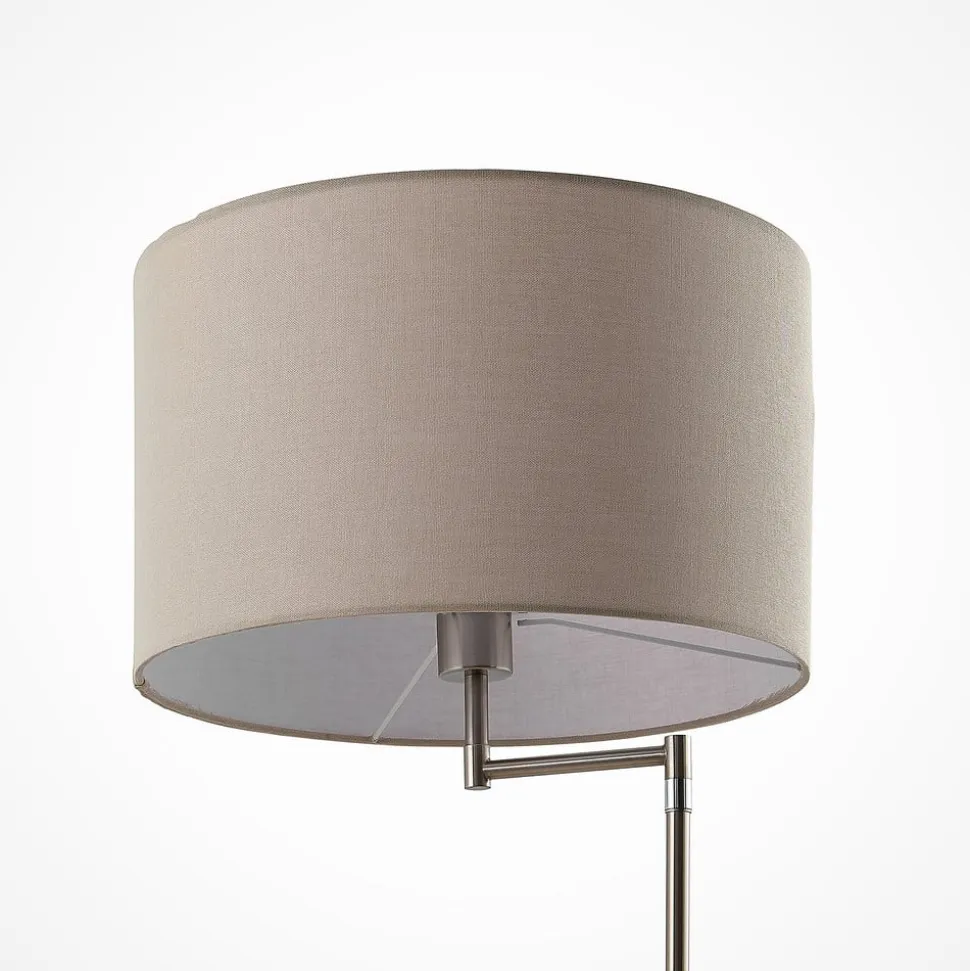 Lindby gulvlampe Zinia, nikkelfarvet, hylde, USB-tilslutning