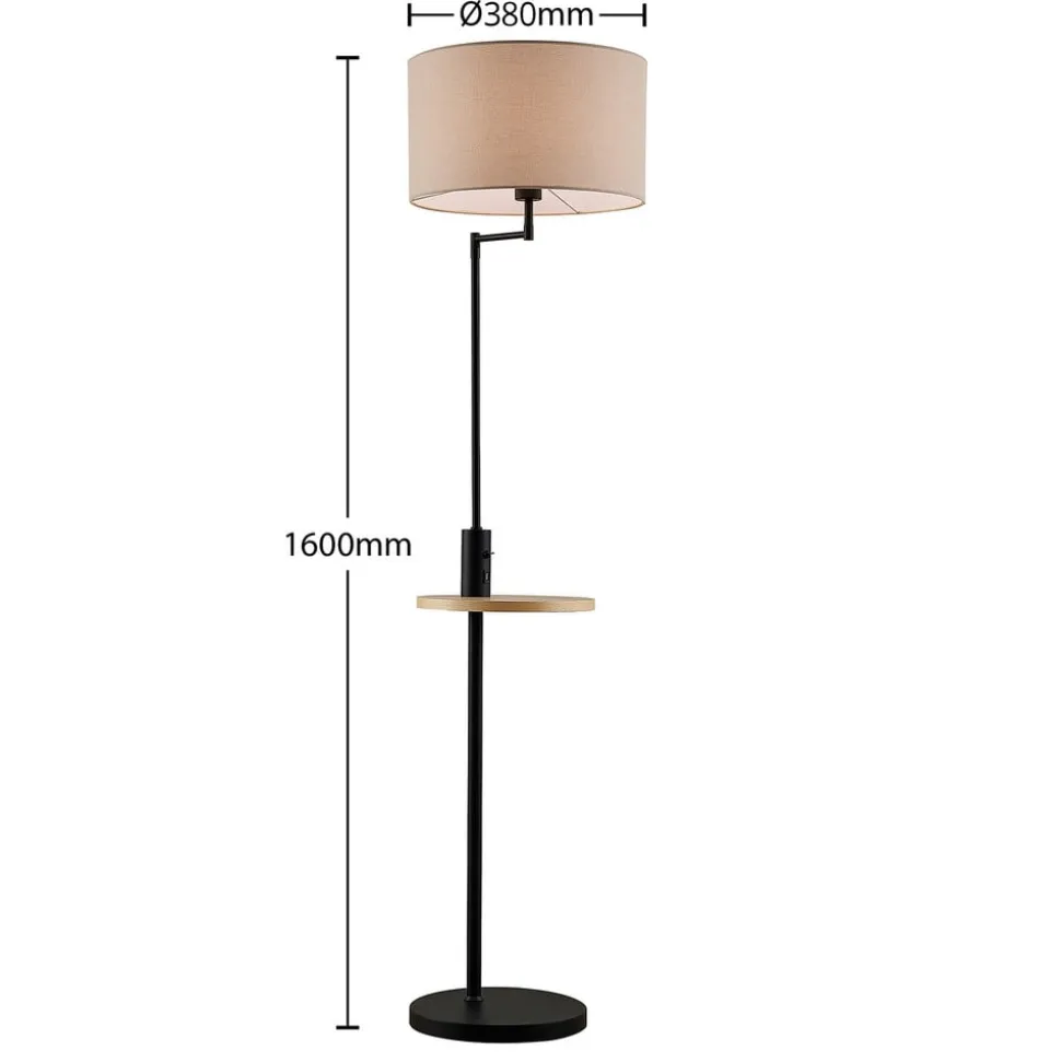 Lindby gulvlampe Zinia, sort, hylde, USB-tilslutning