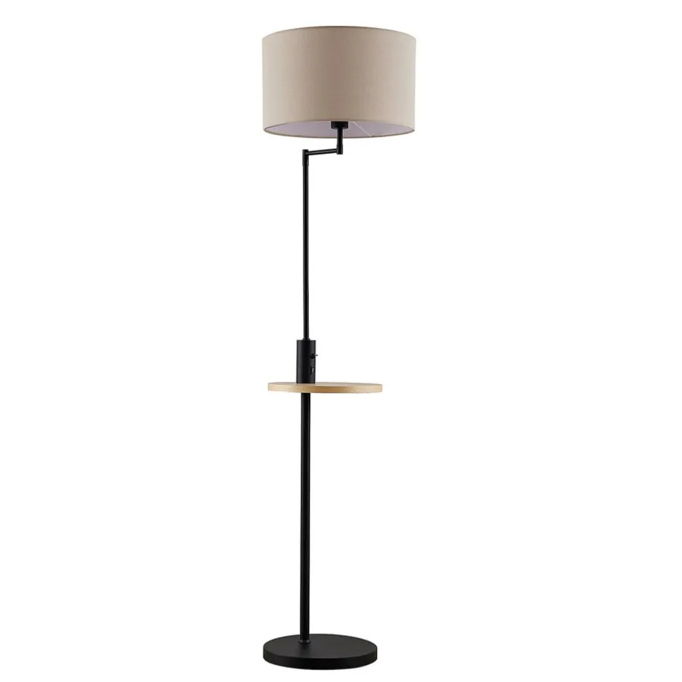 Lindby gulvlampe Zinia, sort, hylde, USB-tilslutning