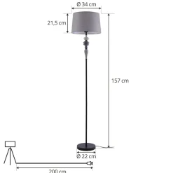 Lindby Haldorin gulvlampe, grå/sort, tekstil, 157 cm