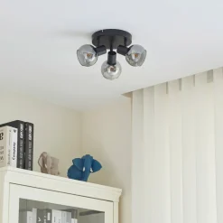 Lindby Hedvig loftlampe, rund, sort, 3 lyskilder.