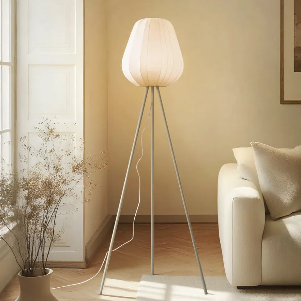 Lindby Helin gulvlampe, beige, tekstil, stativ, 144 cm, E27