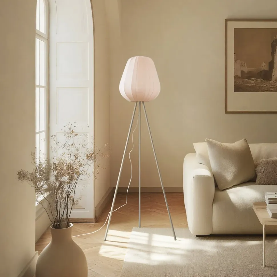 Lindby Helin gulvlampe, beige, tekstil, stativ, 144 cm, E27