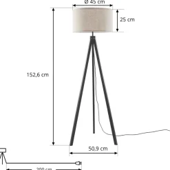 Lindby Herry gulvlampe, sort, træ, trefod, 153 cm