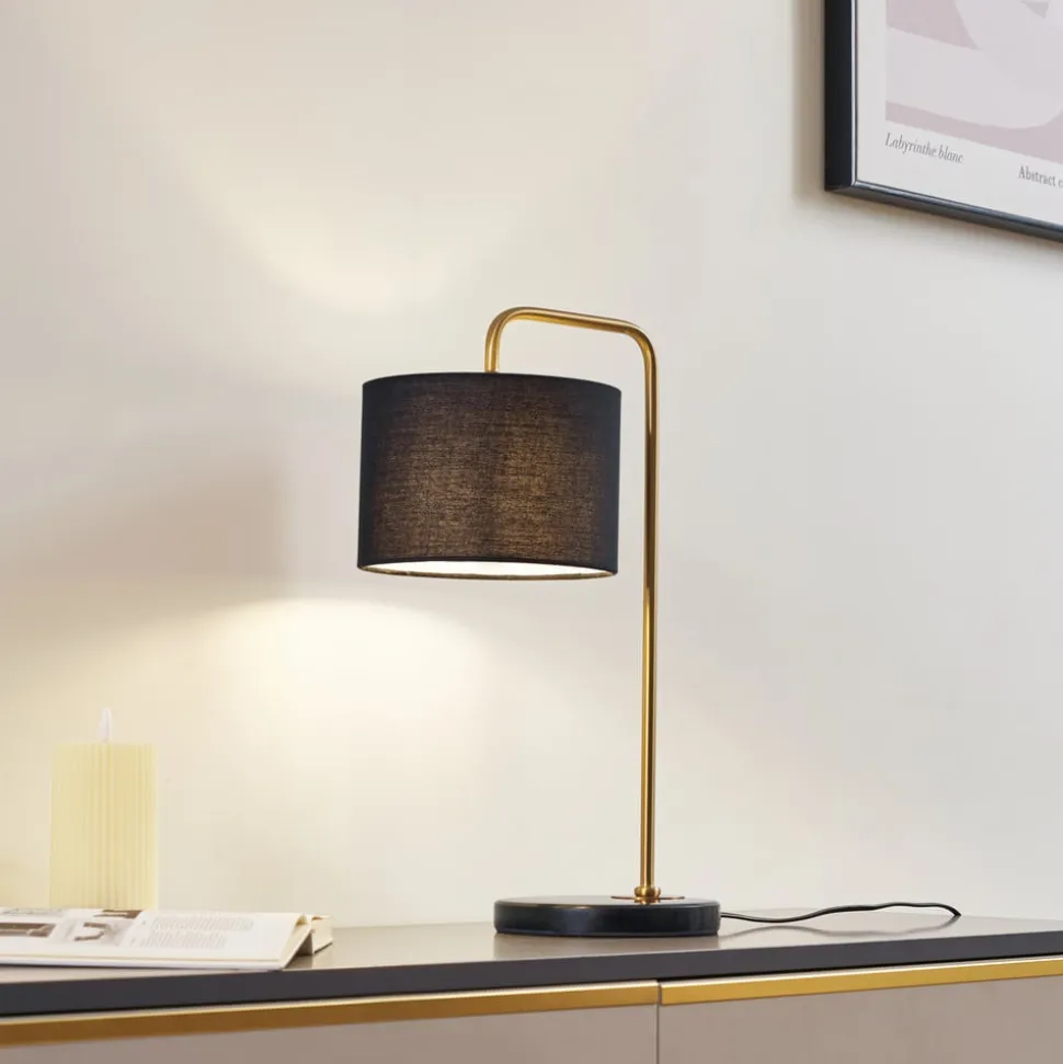 Lindby Hillary bordlampe, sort/guld, marmor, 49 cm