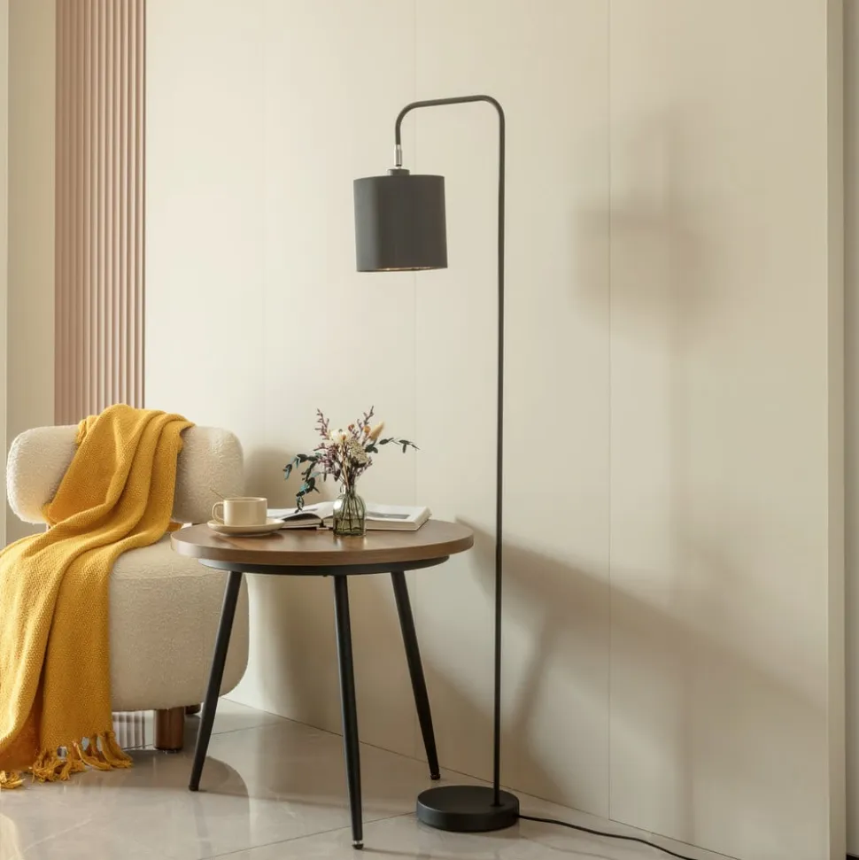Lindby Hinay tekstil-gulvlampe, sort/guld