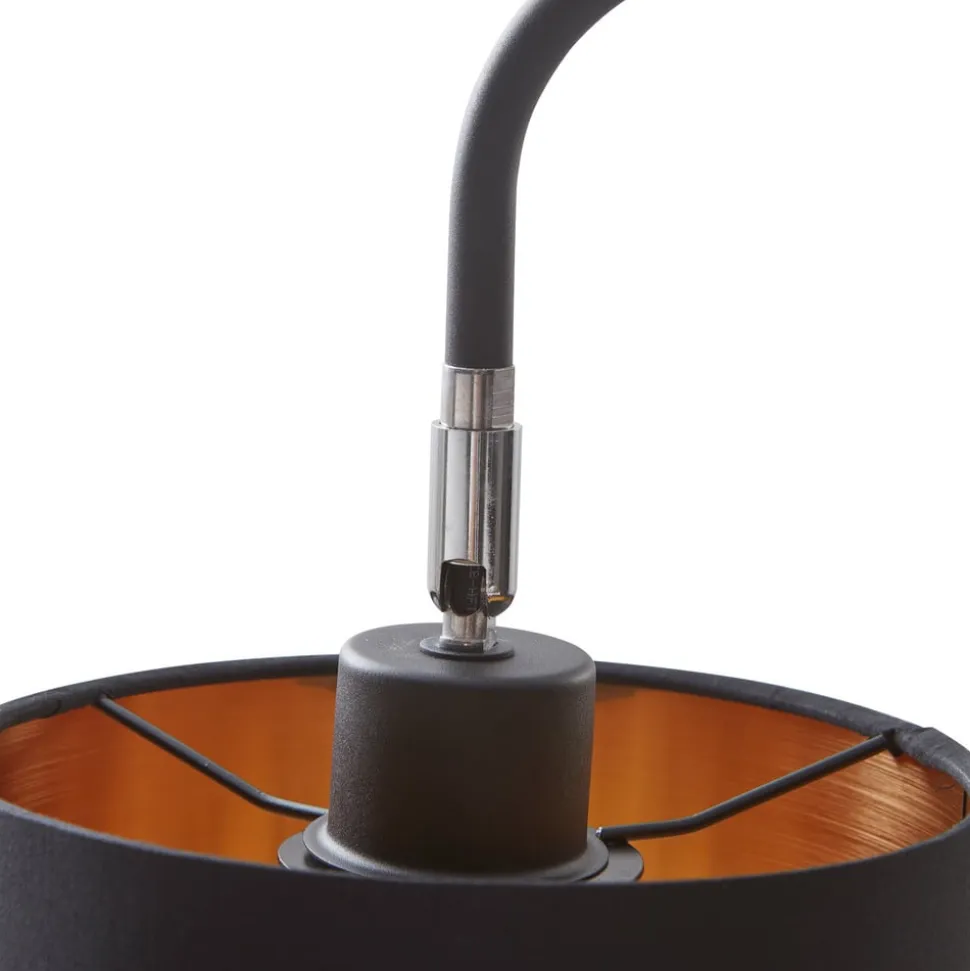 Lindby Hinay tekstil-gulvlampe, sort/guld