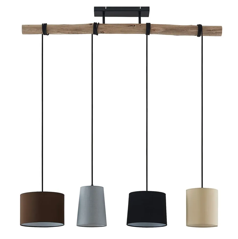 Lindby hængelampe Amilia, stof, 4 lyskilder, grå/beige, E27