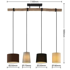 Lindby hængelampe Amilia, stof, 4 lyskilder, grå/beige, E27