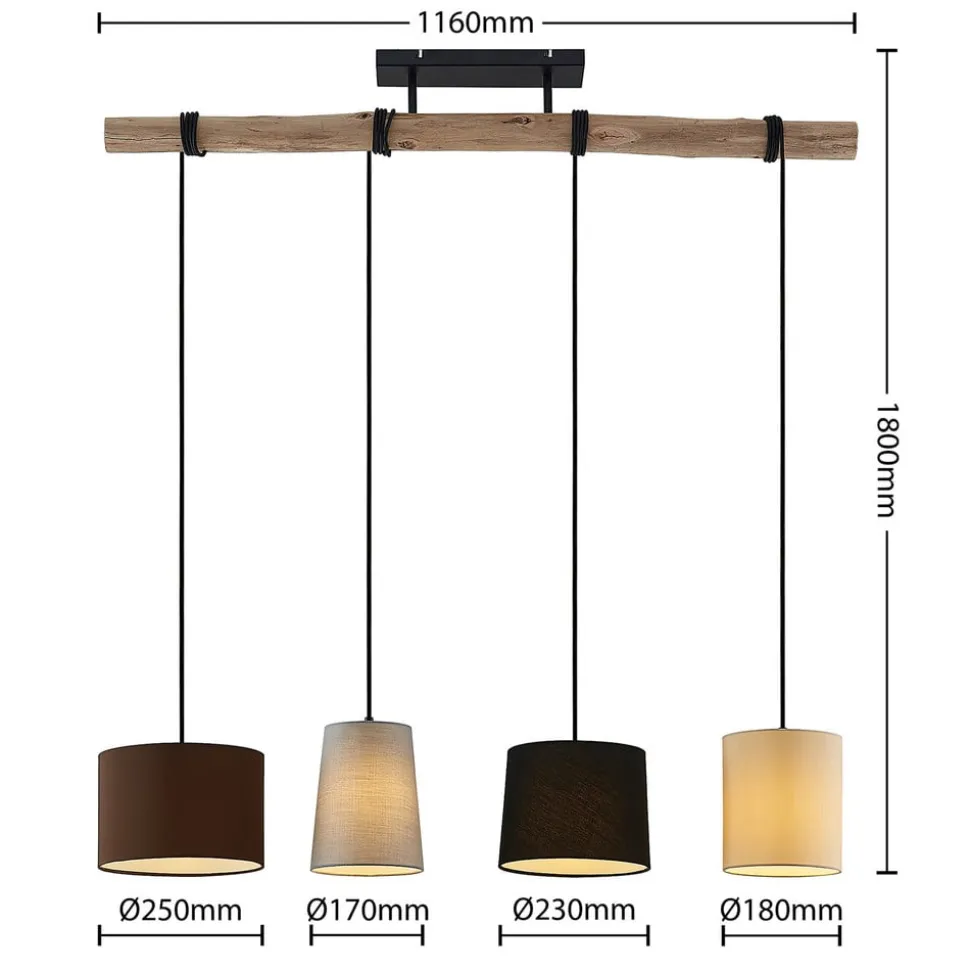 Lindby hængelampe Amilia, stof, 4 lyskilder, grå/beige, E27