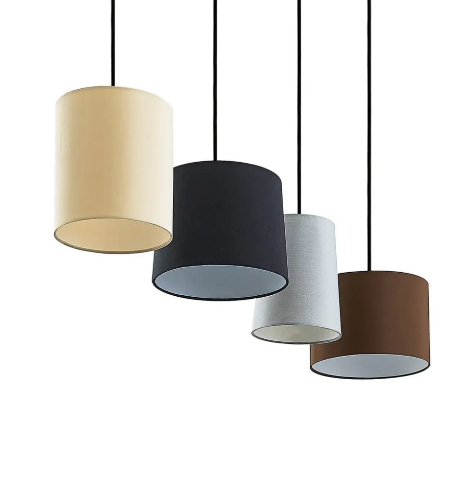 Lindby hængelampe Amilia, stof, 4 lyskilder, grå/beige, E27