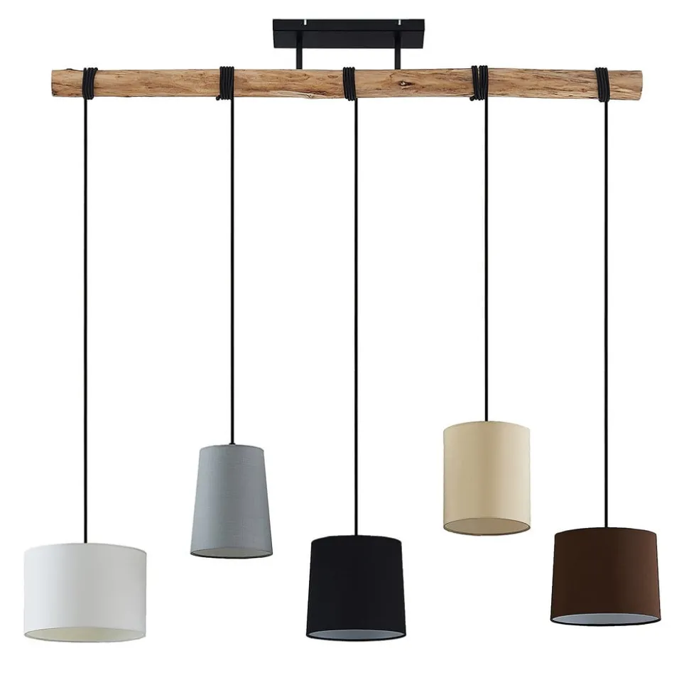Lindby hængelampe Amilia, stof, 5 lyskilder, grå/beige, E27