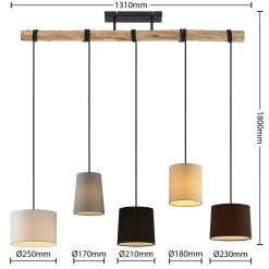 Lindby hængelampe Amilia, stof, 5 lyskilder, grå/beige, E27