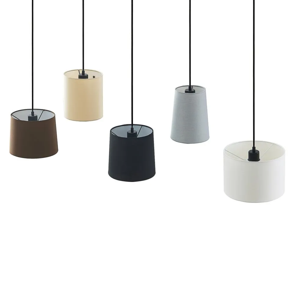 Lindby hængelampe Amilia, stof, 5 lyskilder, grå/beige, E27