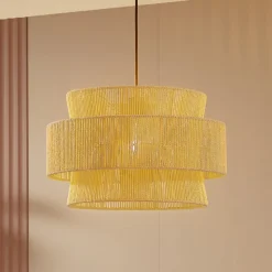 Lindby hængelampe Anuva, natur, papir, Ø 45 cm