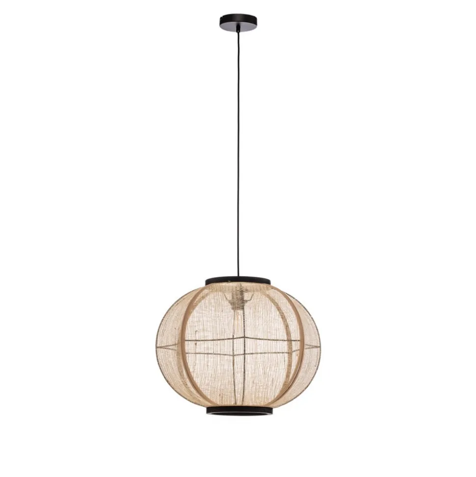 Lindby hængelampe Aurinil, træfarvet, hør, Ø 48cm, E27