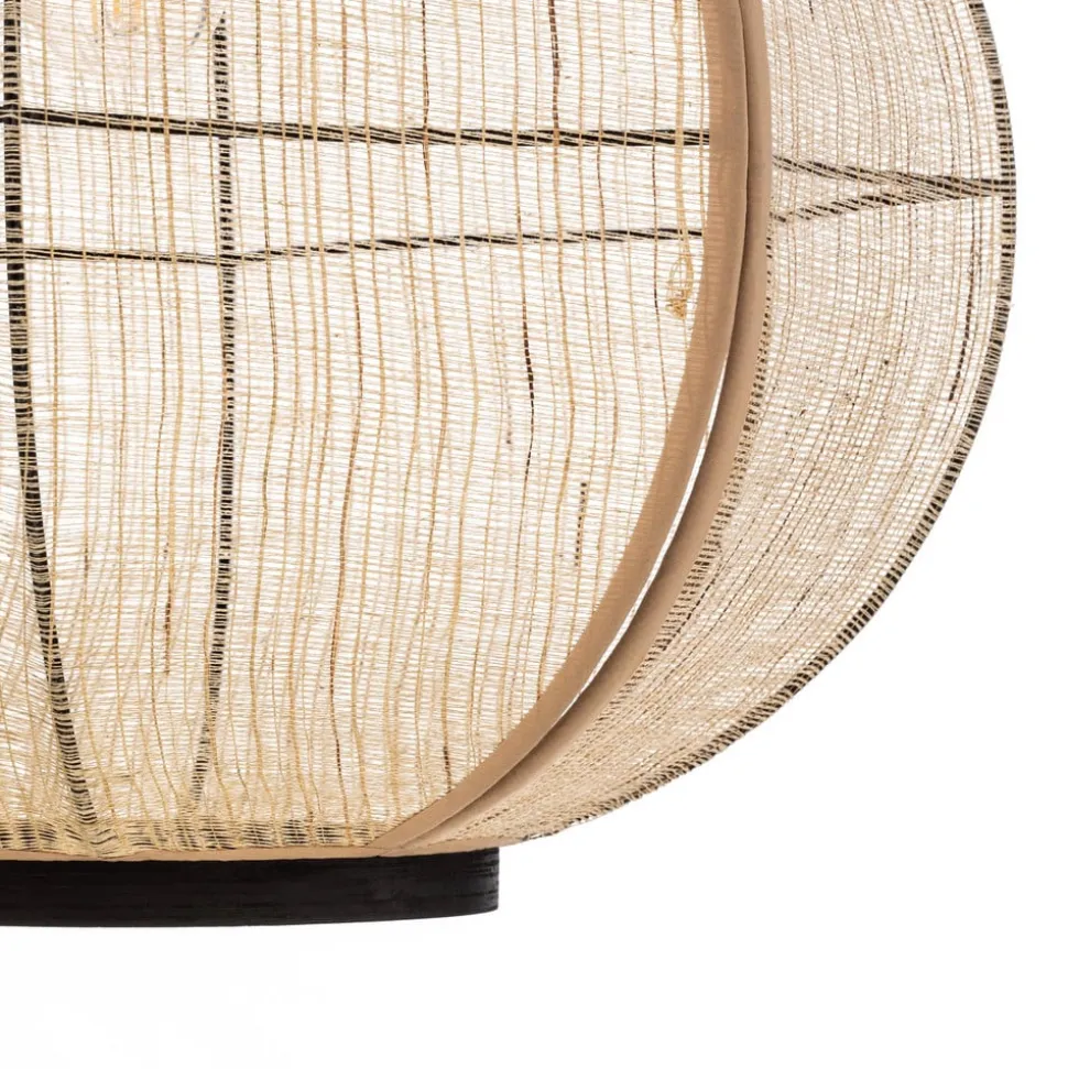 Lindby hængelampe Aurinil, træfarvet, hør, Ø 48cm, E27