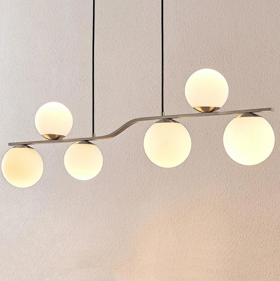 Lindby hængelampe Avalyn, nikkelfarvet, glas, 110 cm, E14