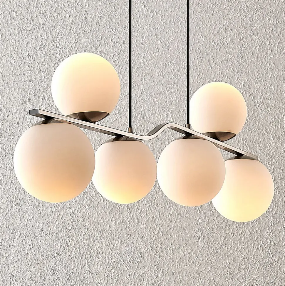 Lindby hængelampe Avalyn, nikkelfarvet, glas, 110 cm, E14