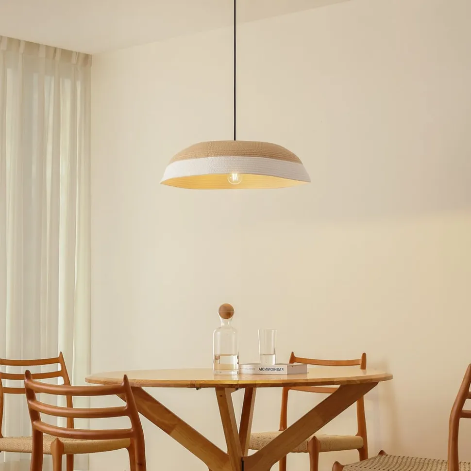 Lindby hængelampe Caliva, Ø 60 cm, beige/hvid, hampesnor