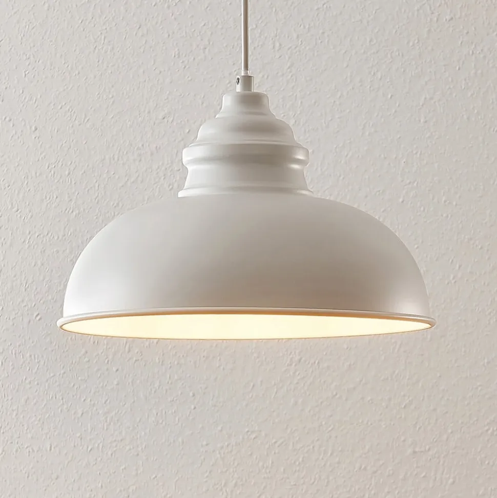 Lindby hængelampe Cliona, hvid, metal, Ø 31 cm, E27