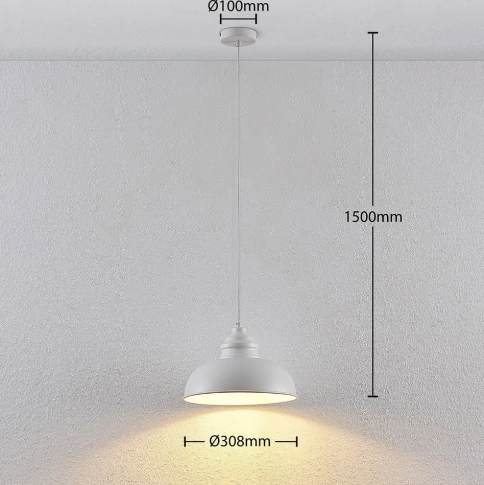 Lindby hængelampe Cliona, hvid, metal, Ø 31 cm, E27