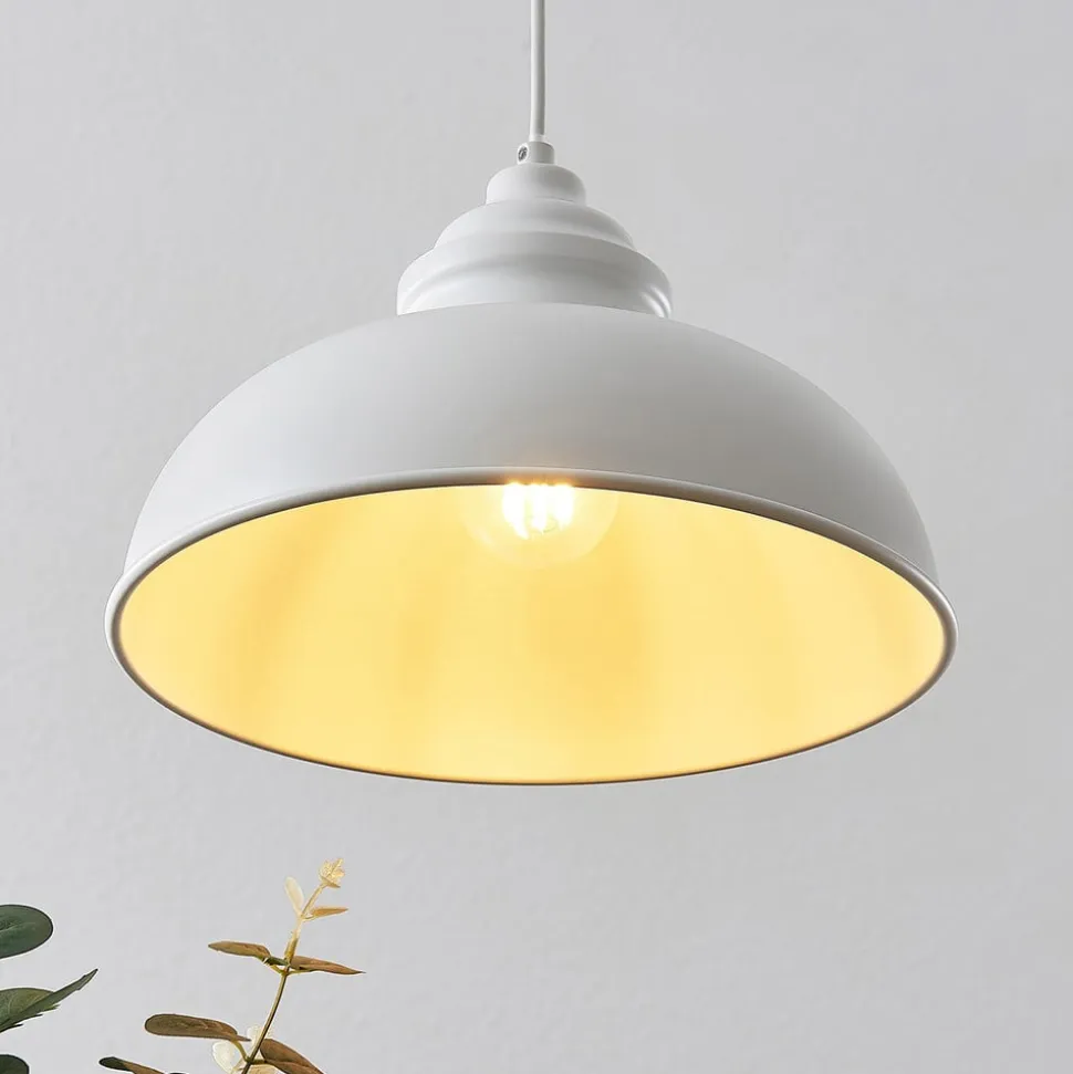 Lindby hængelampe Cliona, hvid, metal, Ø 31 cm, E27