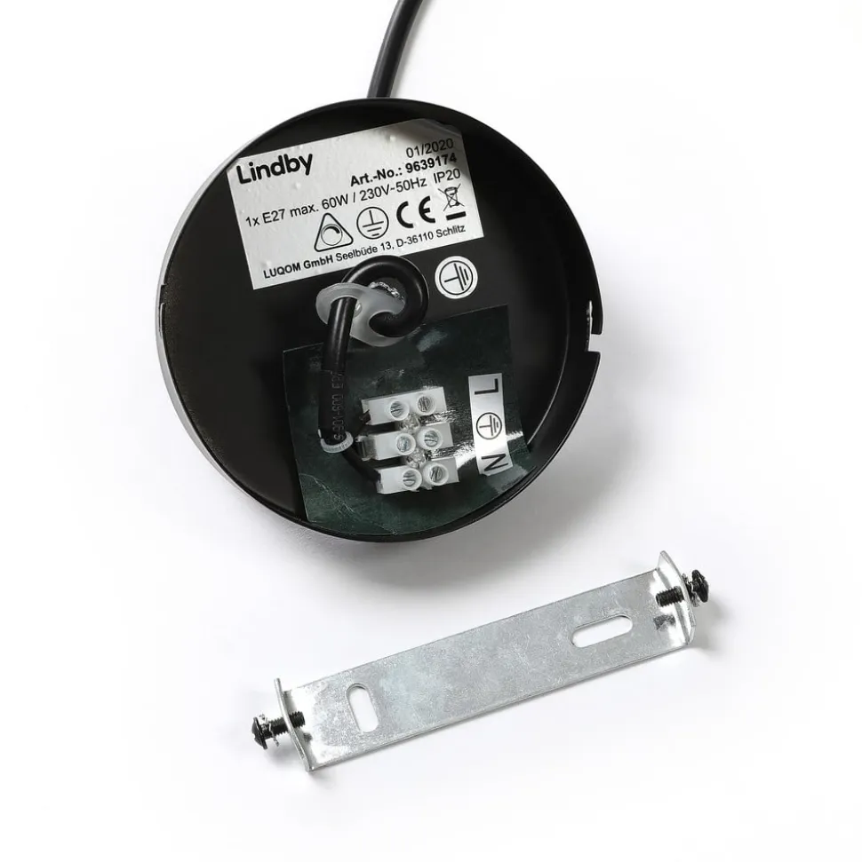 Lindby hængelampe Cliona, sort, metal, Ø 31 cm, E27