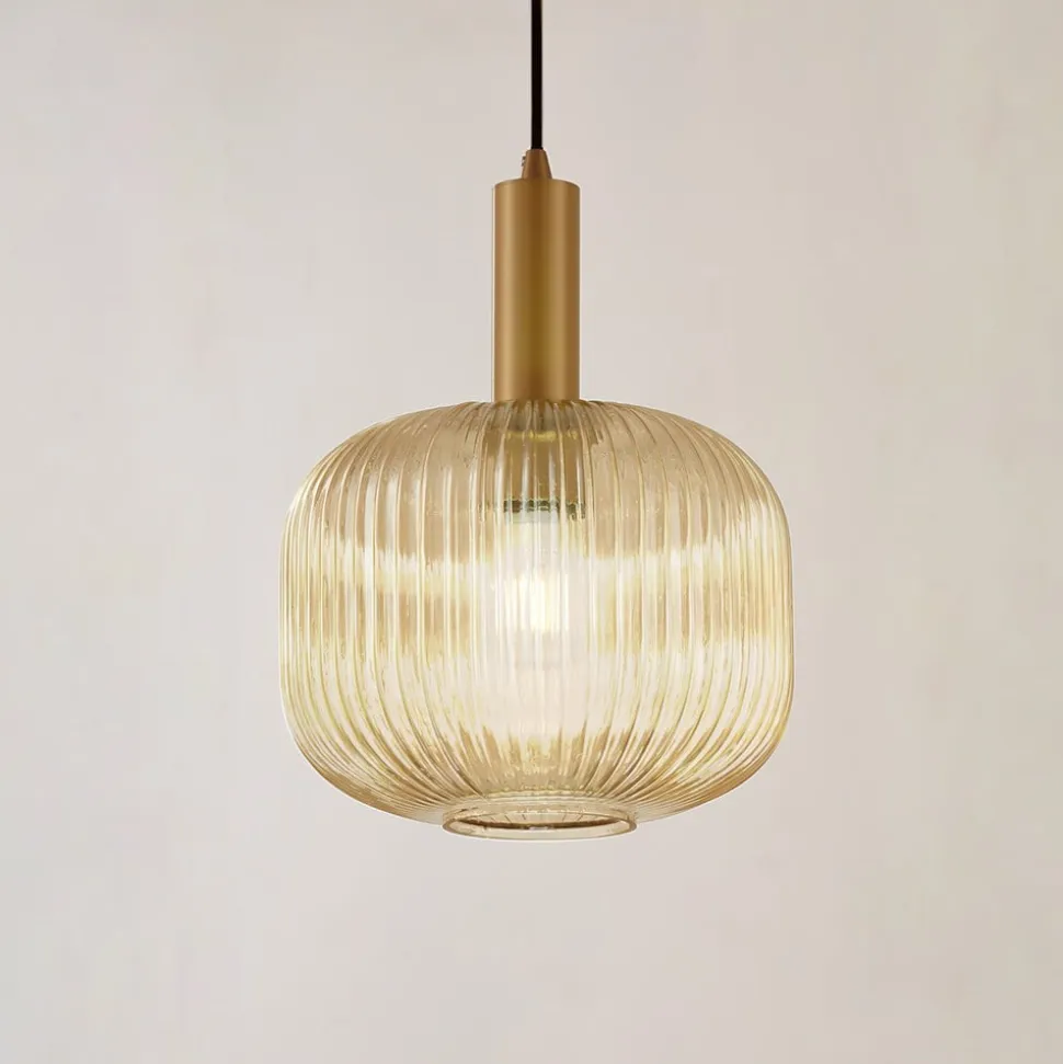 Lindby hængelampe Doroteo, 25 cm, 1 lyskilde, ravfarvet, glas