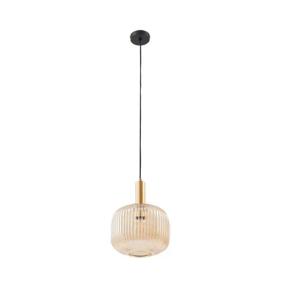 Lindby hængelampe Doroteo, 25 cm, 1 lyskilde, ravfarvet, glas