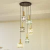 Lindby hængelampe Doroteo, 6 lyskilder, grøn/amber/grå, glas