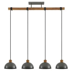Lindby hængelampe Durbis, 116 cm, 4 lyskilder, grå, træ, E27