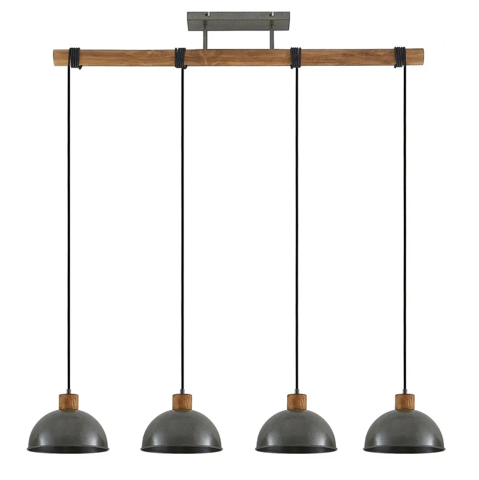 Lindby hængelampe Durbis, 116 cm, 4 lyskilder, grå, træ, E27