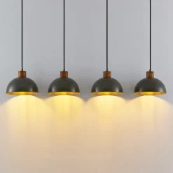 Lindby hængelampe Durbis, 116 cm, 4 lyskilder, grå, træ, E27