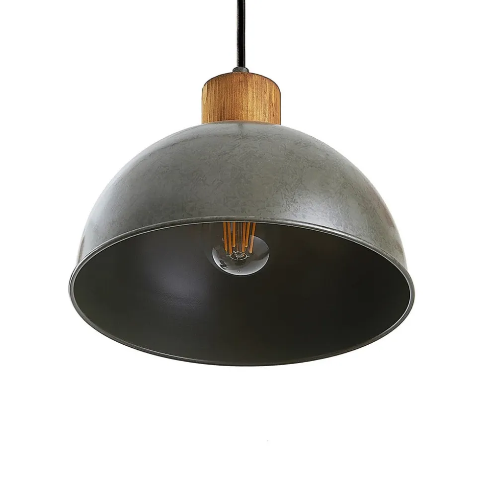 Lindby hængelampe Durbis, 116 cm, 4 lyskilder, grå, træ, E27