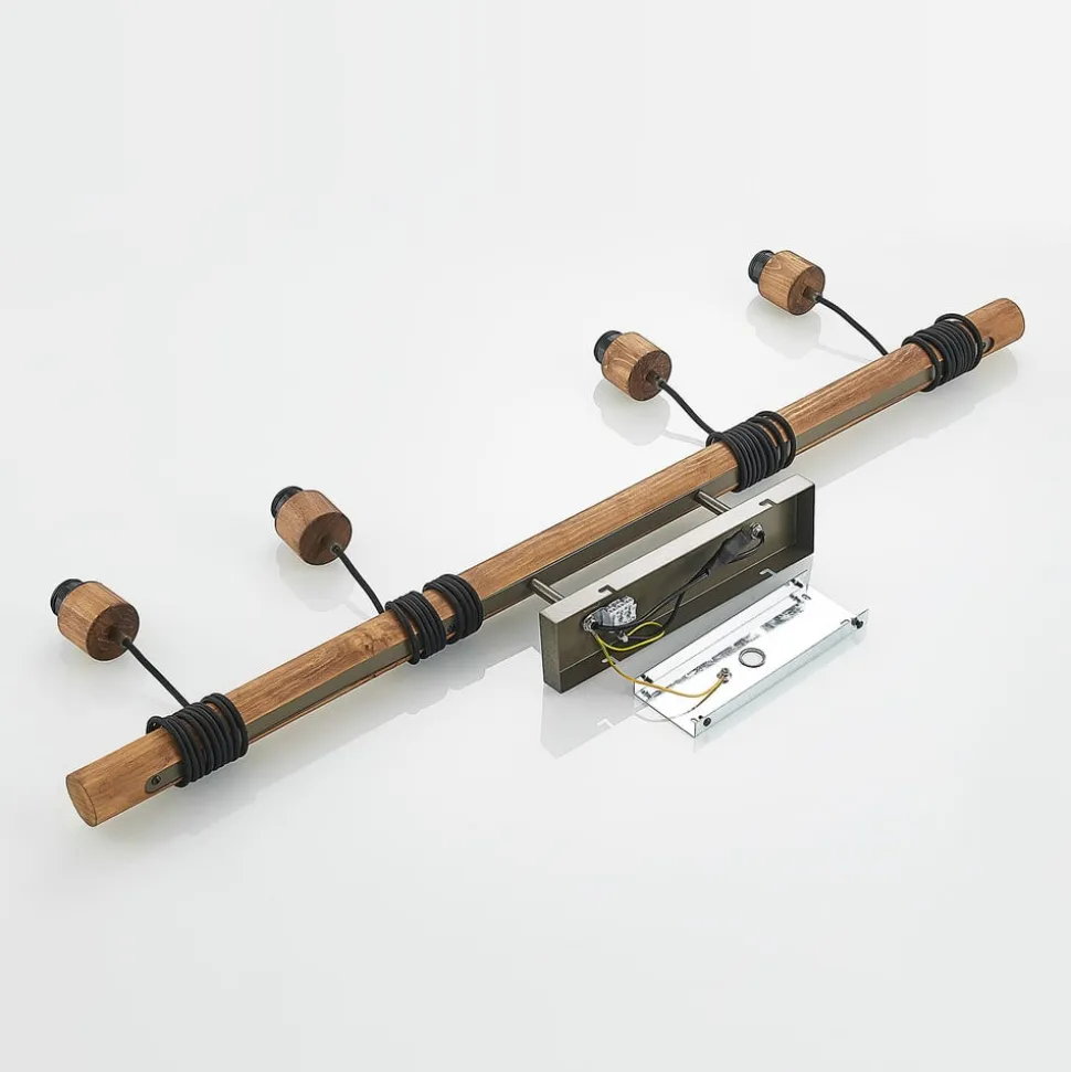 Lindby hængelampe Durbis, 116 cm, 4 lyskilder, grå, træ, E27