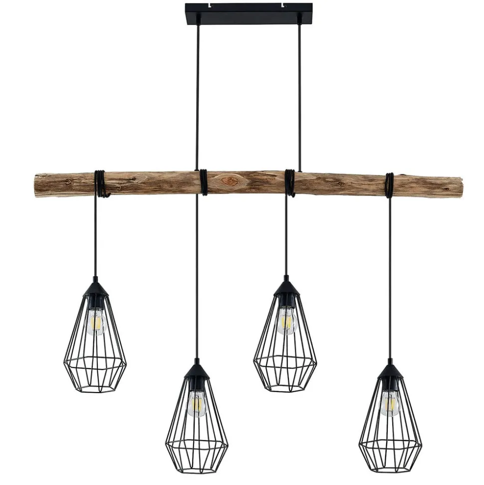 Lindby hængelampe Eldarion, 116 cm, 4 lyskilder, træ, E27