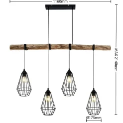 Lindby hængelampe Eldarion, 116 cm, 4 lyskilder, træ, E27